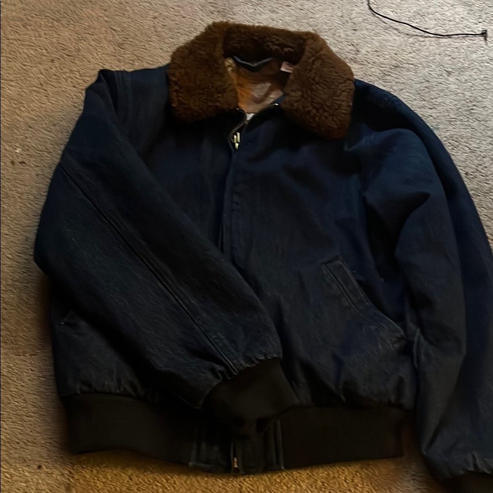 Levi's Blue Bomber Jacket with Brown Shearling Collar
